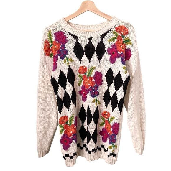 Vintage Needles & Yarn Knit Crewneck Floral/Patterned Sweater in Size 8 - Picture 1 of 9